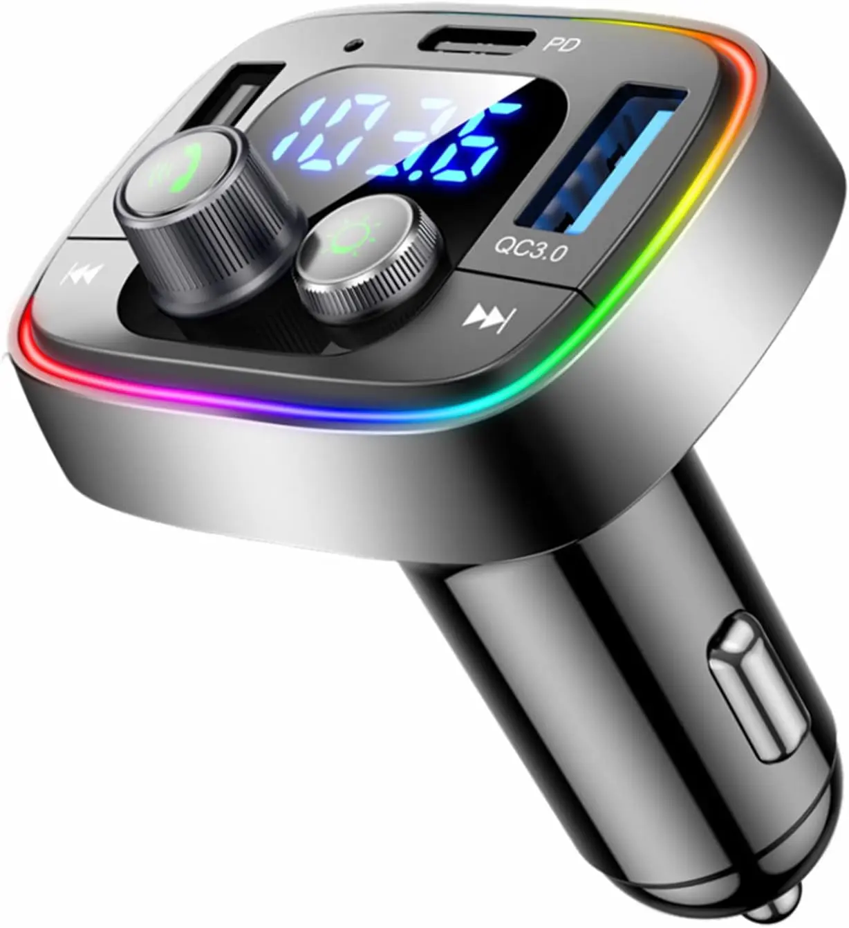 Bluetooth Car Adapter 5.4, FM Transmitter, 48W PD/QC Charger| Enjoy Bluetooth music, GPS navigation and hands-free calling while charging devices with powerful 48W PD/QC fast charging