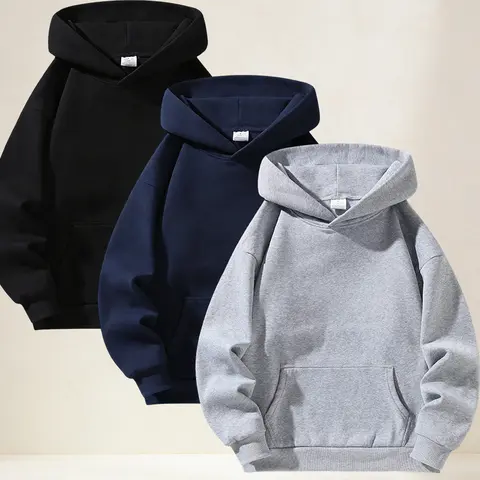 Men's Plain Easy Pullover Hoodie - Longsleeves Casual Blank Men's Hoodies, All Season Easy Daily Wear Grab & Go Menswear Top (Black, Gray, Blue, Black+Blue, Black+Gray)