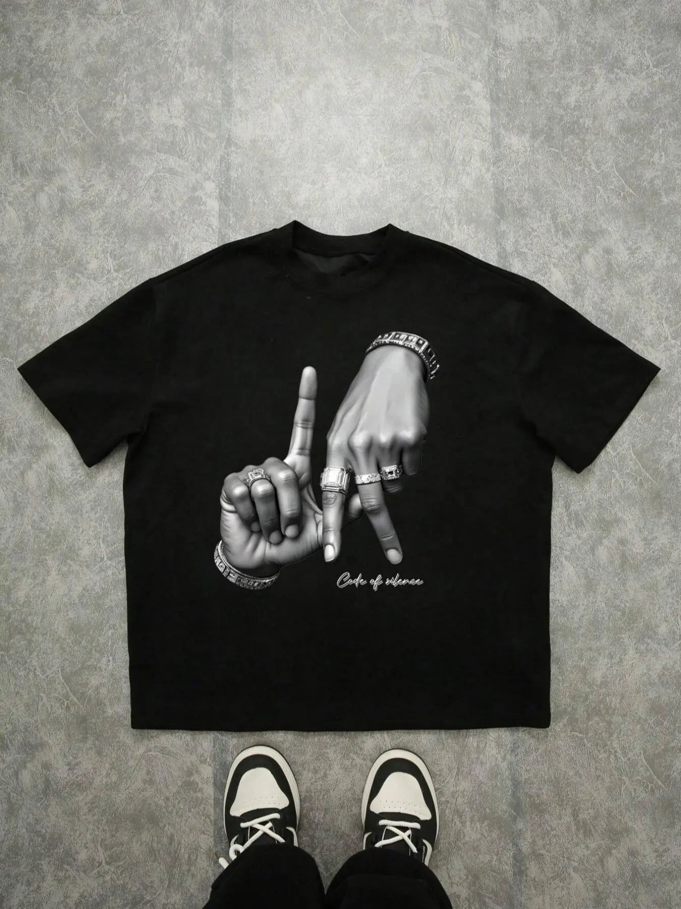 Men's LA Hand Sign Graphic Print Round Neck Tee, Loose Long Knit Streetwear Fashion Casual Comfy Short Sleeve Crew Neck T-shirt for Summer, Men's Top for Daily Wear Clothes