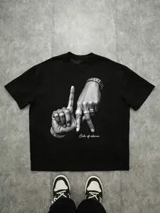 Men's LA Hand Sign Graphic Print Round Neck Tee, Loose Long Knit Streetwear Fashion Casual Comfy Short Sleeve Crew Neck T-shirt for Summer, Men's Top for Daily Wear Clothes
