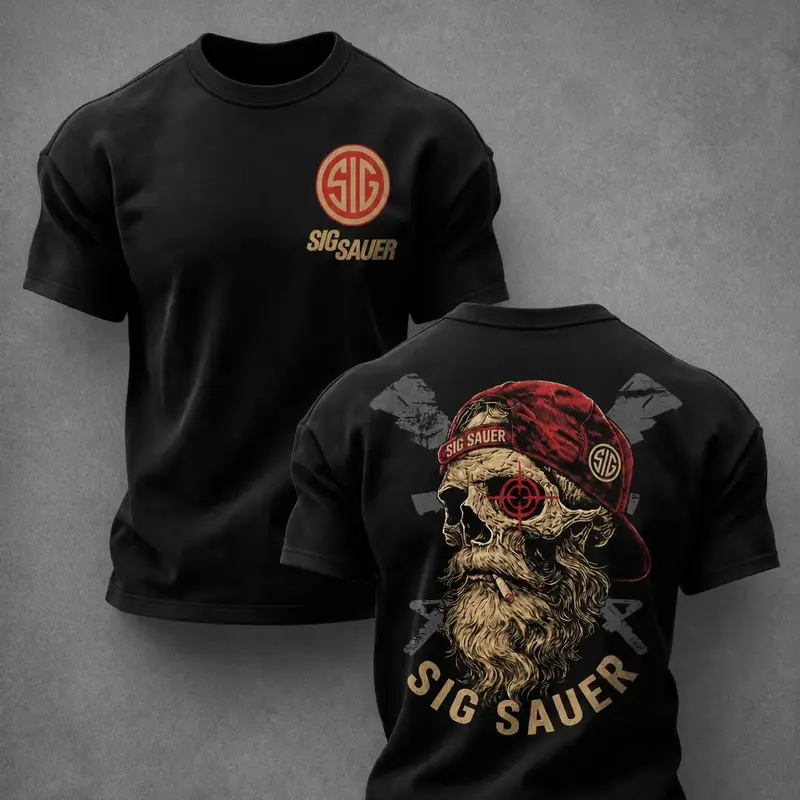 SIG SAUER Bearded Skull Tactical T-Shirt, 2A Second Amendment Graphic Tee, Range Day Lifestyle Apparel, Firearm Enthusiast Gift for Men