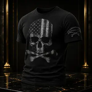 American Flag Skull Shirt, Patriotic Skull Crossbones Tee, 2nd Amendment Support Crew Shirt, USA Flag Graphic T-Shirt, Tactical Military Style Tee, Freedom Liberty Shirt, Veteran Inspired Unisex Gift, 4th Of July Shirt