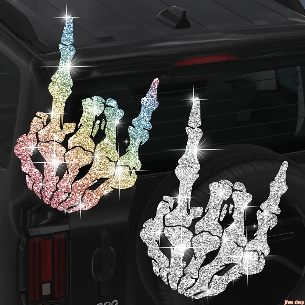 DIY Glitter Flashing Skeleton Rock Gesture Decal - Car Accessory, Bag Accessory, Laptop & Motorcycle Window Sticker, Stickers, Decals, Skeleton Hand, Decorative, Window/Laptop, Diy Enthusiasts, Window Decals homedecor