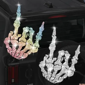 Glitter Car Flashing Skeleton Rock Gesture Sticker, DIY Bag Accessory for Jeep Truck Window, Motorcycle & Laptop