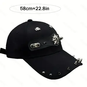 Punk Hip Hop Studded Flat-Brimmed Cap - Handmade Star Skull Street Dance Baseball Cap