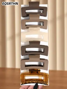 6pcs curry color is square hair clip, Flat Claw Clips, light coffee, deep coffee, transparent white and yellow, women's hair clip on the back of the head, autumn and winter curry color is fashionable, simple matte texture, comfortable and not tight