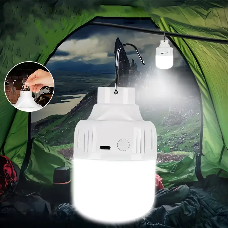 Portable LED Camping Lantern, Compact Lightweight, Dimmable, USB Rechargeable with Hook, Three Lighting Modes for Yard, Camp & Fishing, Outdoor Camping Light