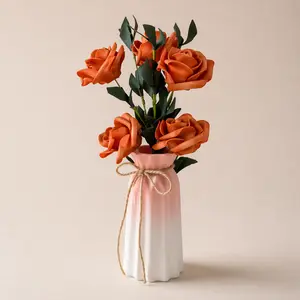 3 PCS  13–15Flower Heads Artificial Orange Rose Flowers for Home Decor Realistic Fake Rose Bouquet with Flexible Stems Perfect for Interior Design