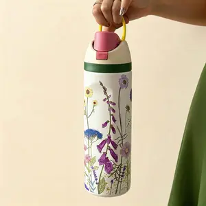 Vintage Floral Vacuum Insulated Stainless Steel Water Bottle, 24oz/32oz/40oz, Dual Layer, Straw Design, Sports, School, Travel, Gym, Gift