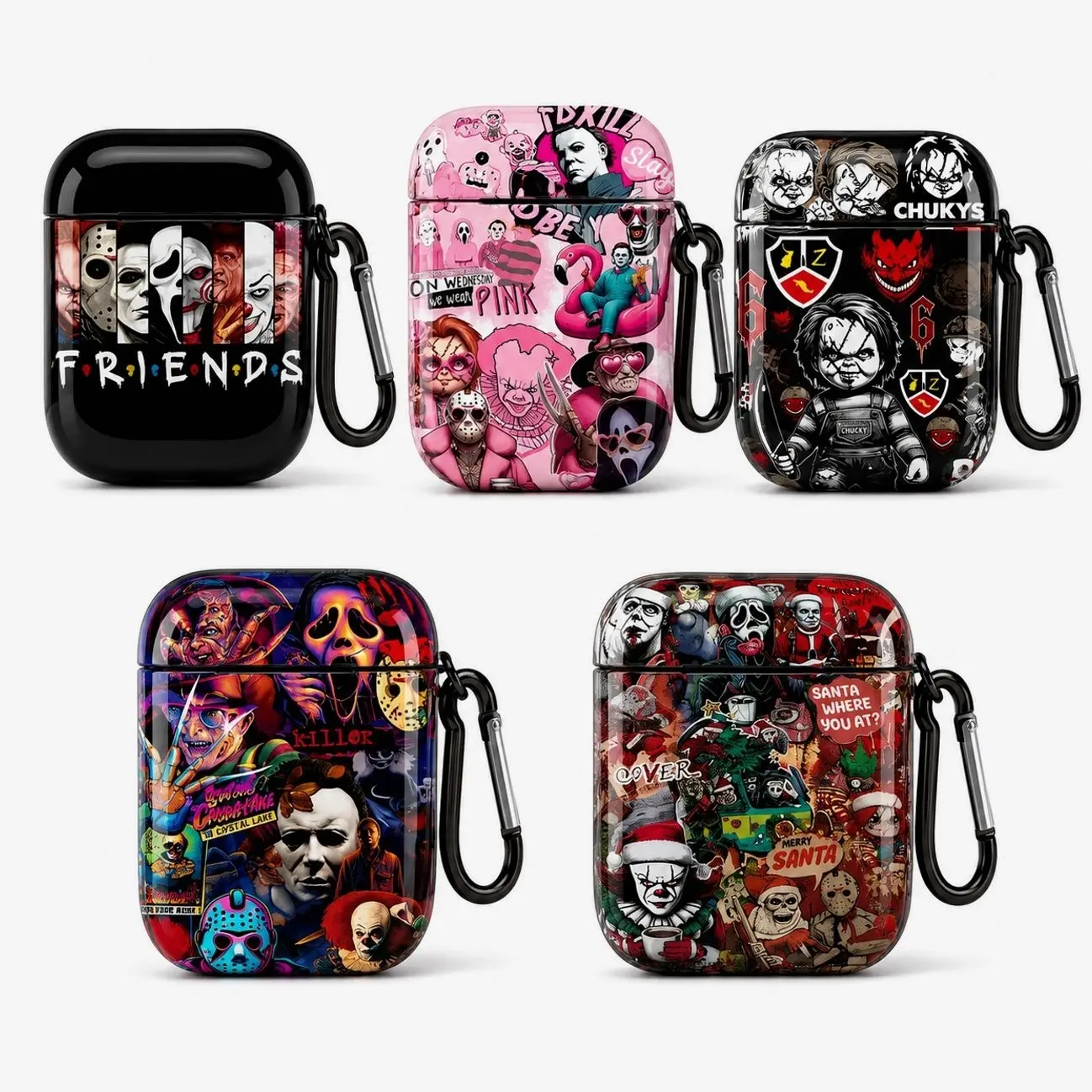 Horror Icons AirPods Case, Spooky Slasher Collage Earbuds Cover, Creepy Halloween Protective Case for AirPods Gen 1 2 3 4 & Pro 1 2 3
