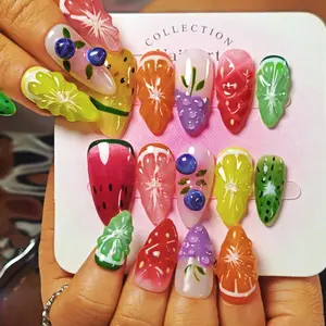 KimKista | Top Trend Collections 10PCS Handmade Press On Nails 3D Gel Fake Nails Acrylic Press On Nails Fruit Press Nail| Reusable, Long-Lasting, Salon-Quality / Summer 2025 New Arrival