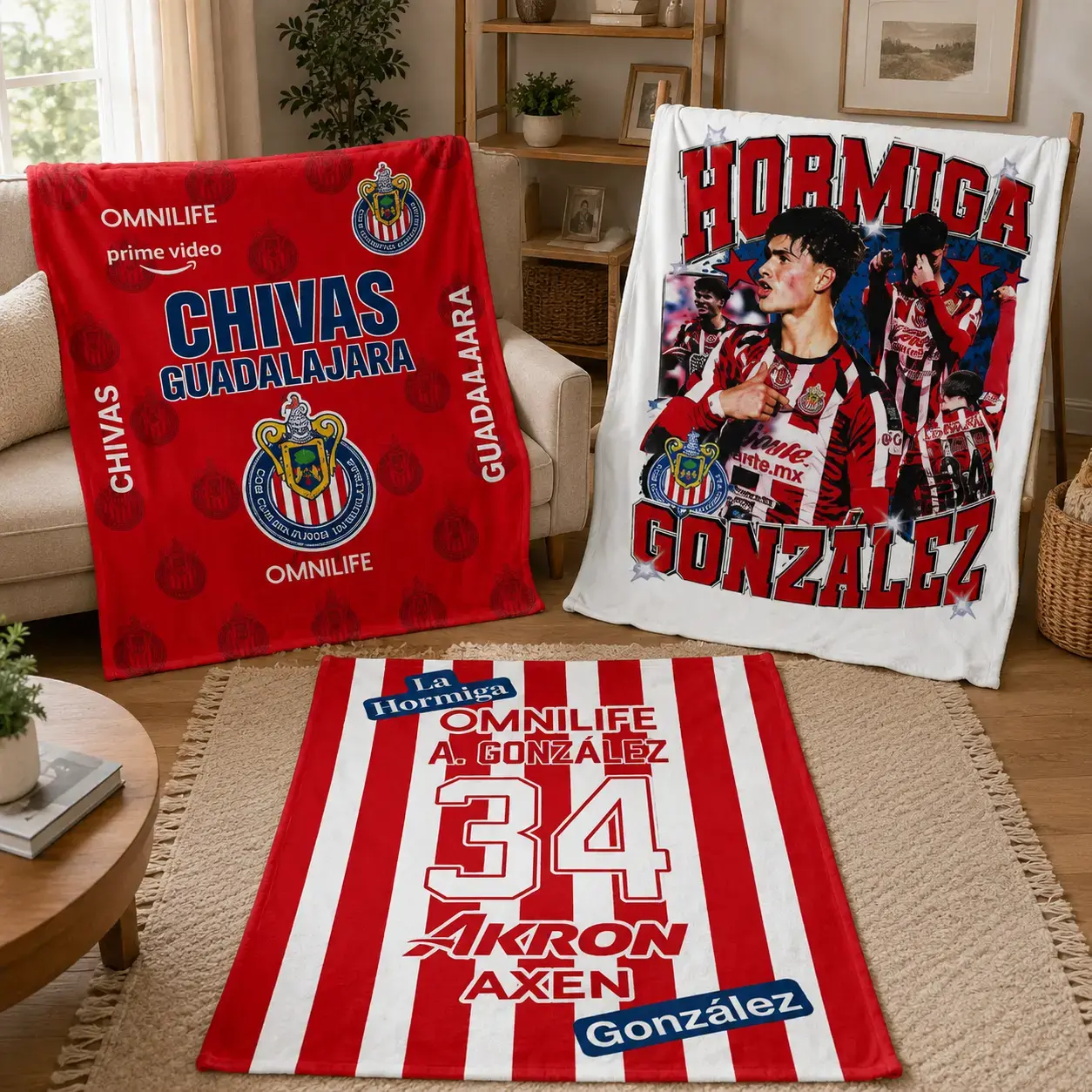 Mexican Soccer Throw Blanket, Chivas Guadalajara Style Fleece Feel Flannel Blanket, Red White Football Gift, Soft Cozy Lightweight Bedding Throw for Bed Sofa Couch Sports Room Style