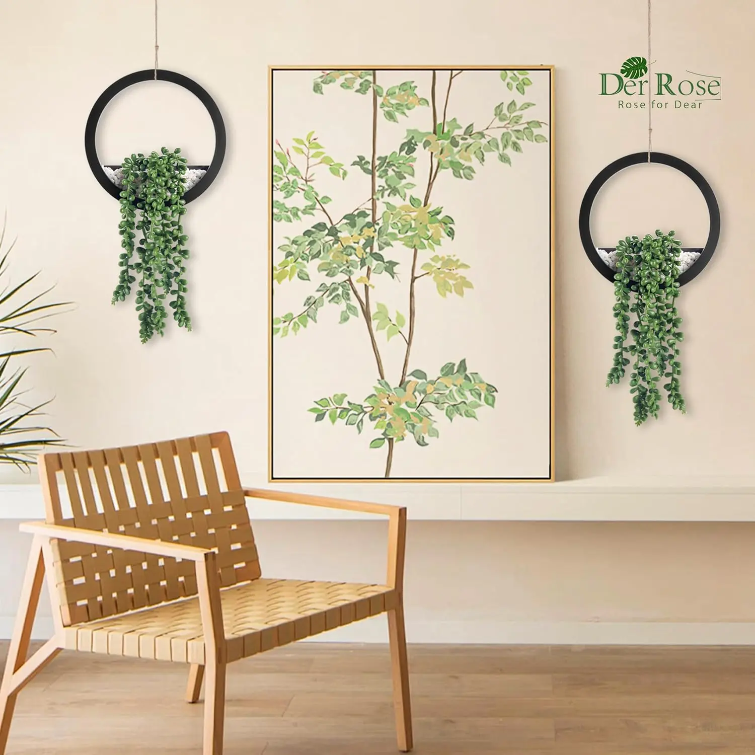 Der Rose 2 Pack Fake Plants Hanging Artificial Succulents Plants in Black Pots for Living Room Bathroom Accessories Boho Wall Decor