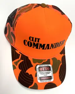 Otto Clit Commander Funny Hat - World Famous Foam Front Trucker Cap with Pink, Orange and Camo Design Snap Back Handmade Quality Fun OSFM