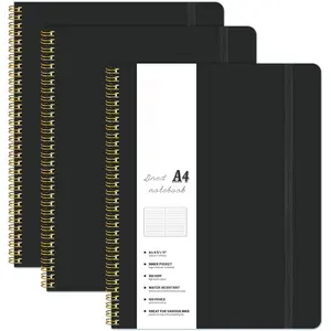 Lined Spiral Notebook A4 Hard Cover Notebook 8.5" x 11", Black College Ruled Notebook for Work, 120 Pages 100GSM Large Thick Paper Writing Journal for Women & Men
