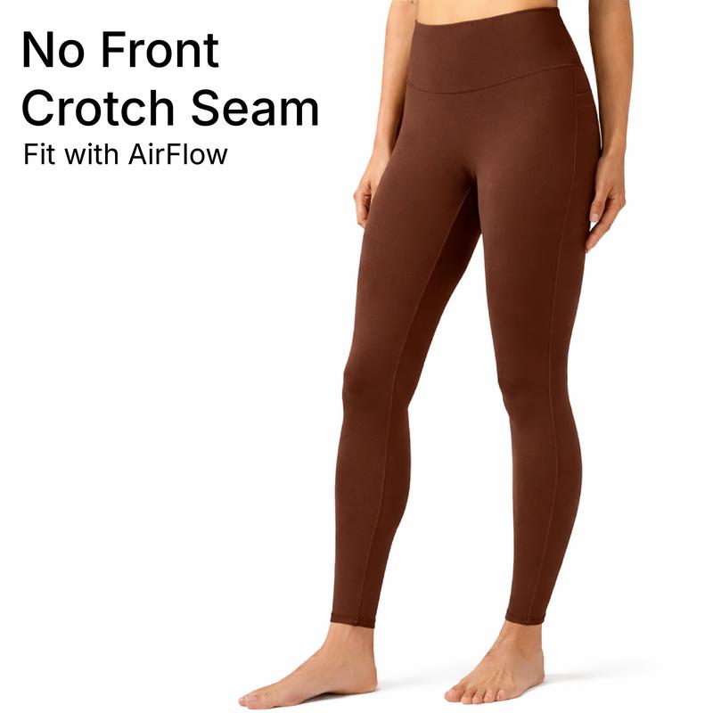 CKG Soft High-Waisted Yoga Leggings for Women with Tummy Control Side Pockets AirFlow Fit No Front Crotch Comfortable Functional