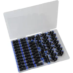 50PCS Quick Connect Air Hose Fittings Kit - 1/4 Inch OD Push to Connect Fittings Pneumatic Fittings, 20 Straight+15 Elbows+6 tee+6 Spliters+3 Reducer Union
