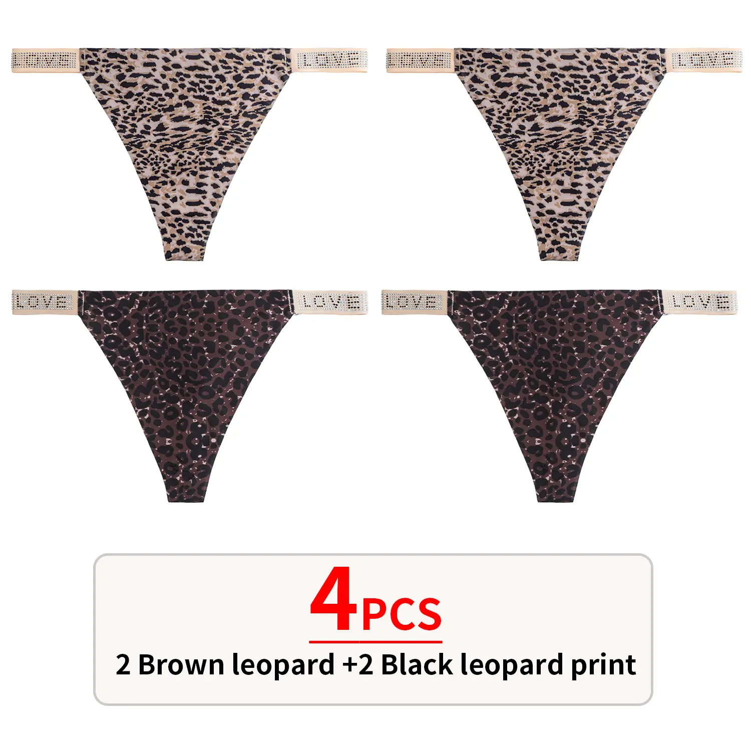 CanxinKenlin Women's 4pcs Leopard Print Low Waist Thongs - Lady High Cut Seamless Invisible Underwire Unlined High Cut Knickers, Stylish Comfortable Underwear for Everyday Wear (Brown & Black), High Cut Knicker