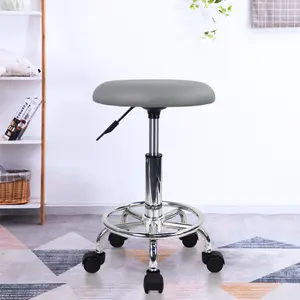 KKTONER Swivel Rolling Stool with Footrest Height Adjustable PU Leather Salon Vanity Spa Massage Office Stool Chair Small (Gray)