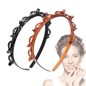 2 Pcs Bangs Hairstyle Hairpin Headband Professional Weave Bangs Clip Toothed Headband Braid Tool Women Girls Fashion Hair Accessories Black and Brown