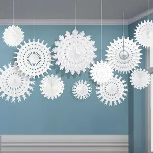 16 Pcs Christmas Winter White Paper Snowflake Decorations for Frozen Birthday Party Supplies Ornaments