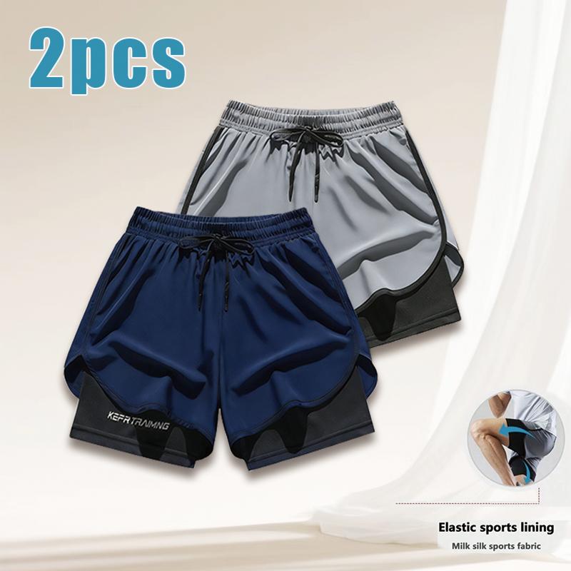 Plus Size Men’s 2-in-1 Running Shorts, Quick-Dry Ice Silk Fitness Training Shorts with Liner, 3-Inch Gym Shorts