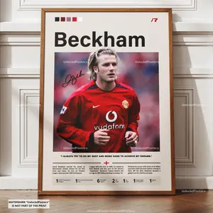David Beckham Poster, Beckham Football Art, Framed Soccer Print, Manchester United Decor, Real Madrid Wall Art, Football Legend Poster