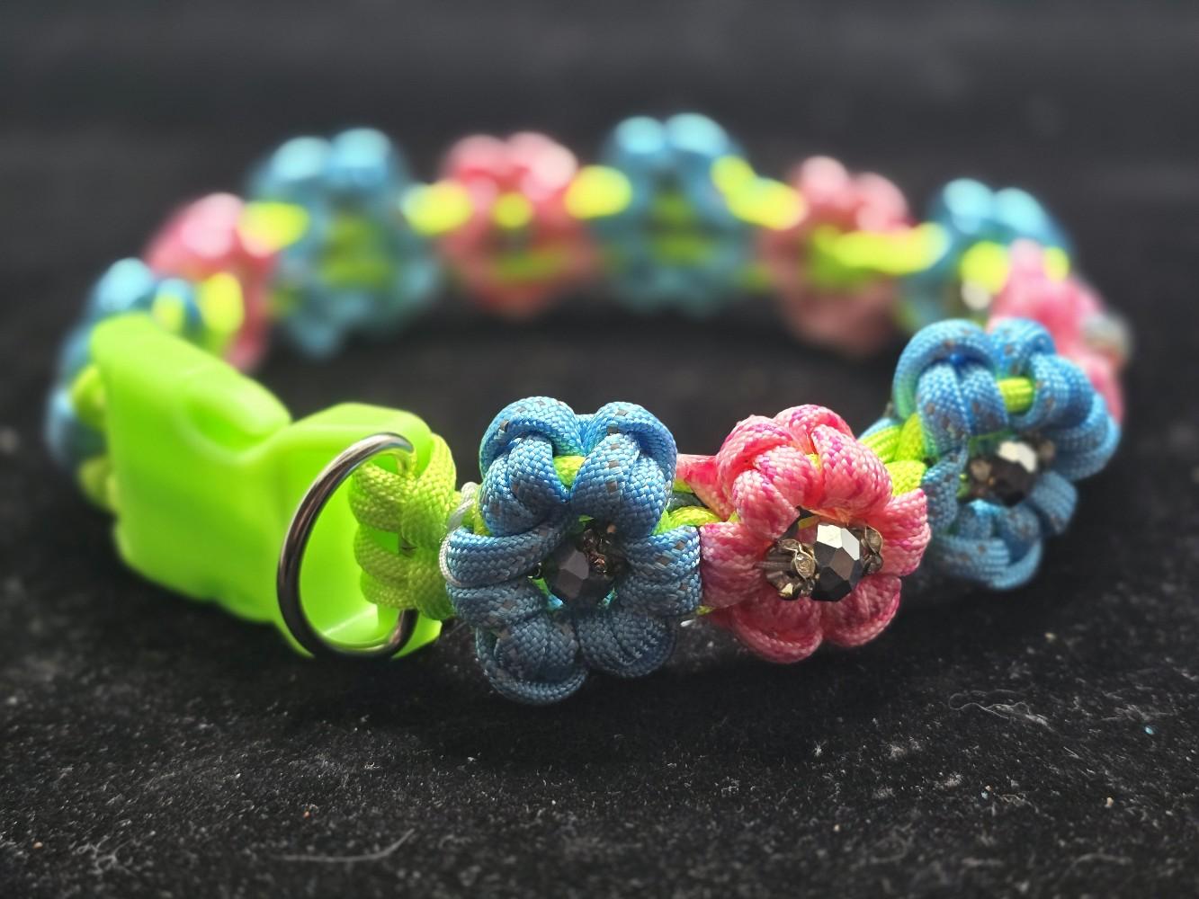 Nomnoms Boutique+Flowers Paracord Collar for Dogs and Cats with Your Choice if Colors Flower Pet Collar