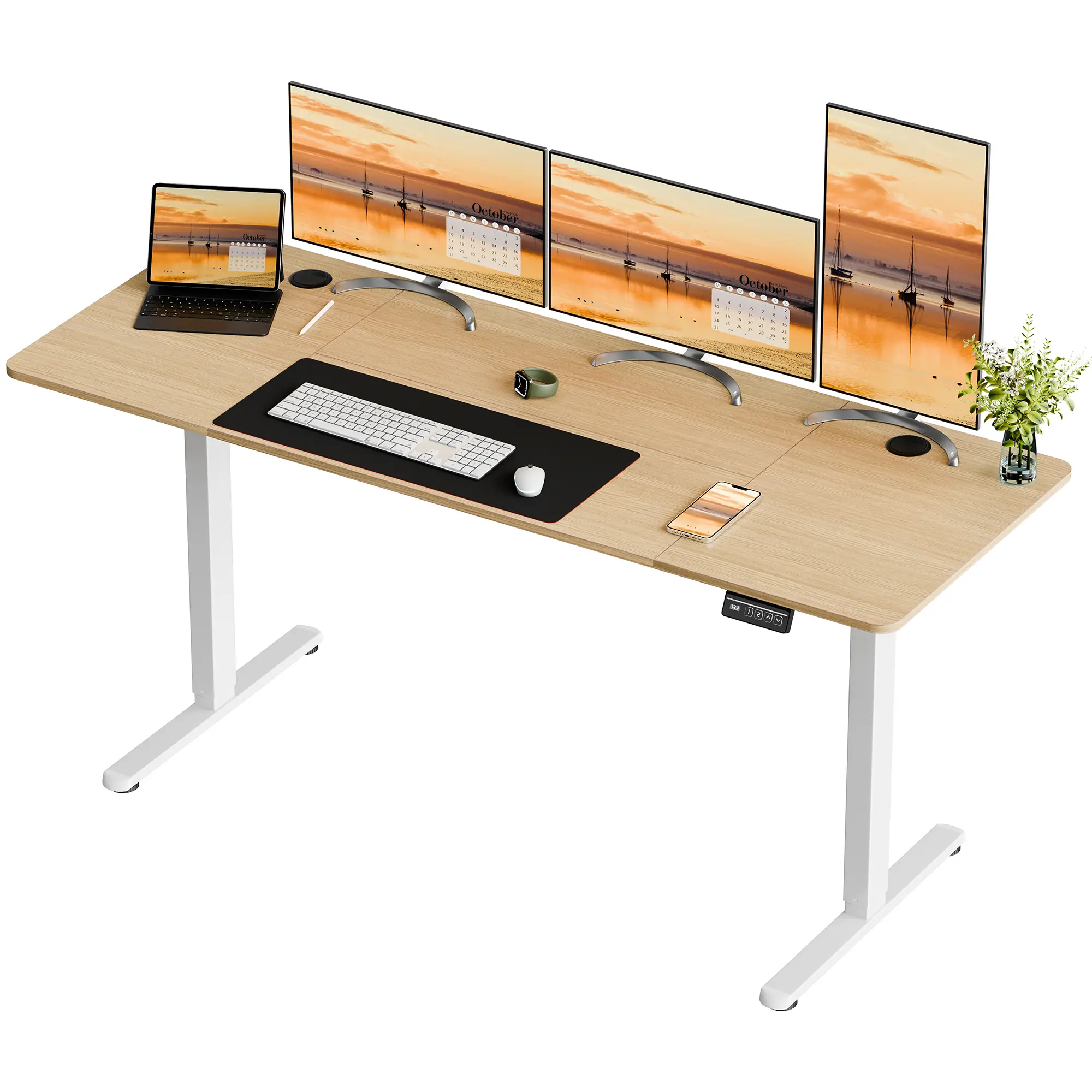 Walsunny Electric Standing Desk, 63 X 24 inches Sit Stand Home Office Desk Height Adjustable Computer Desk, Teacher Student Desk with Splice Board, Wh