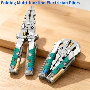 Professional Electrician Multitool Pliers with Voltage Tester, Wire Stripper Cutter Crimper Splitter Winder Foldable Hand Tool