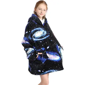 Wearable Blanket Hoodie for Boys Girls Kids One Size 1Pcs Oversized Nightgown Loungewear Warm Cozy with Pocket Perfect for 5-13 Years