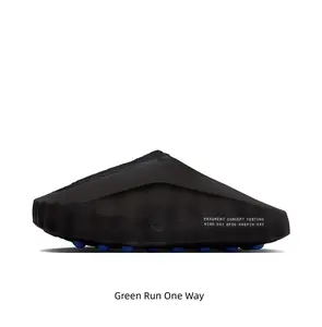 Black Concept Testing Mule Slides, Blue Cushioning Massage Outsole, Breathable Fabric Upper, Futuristic Tech Slides