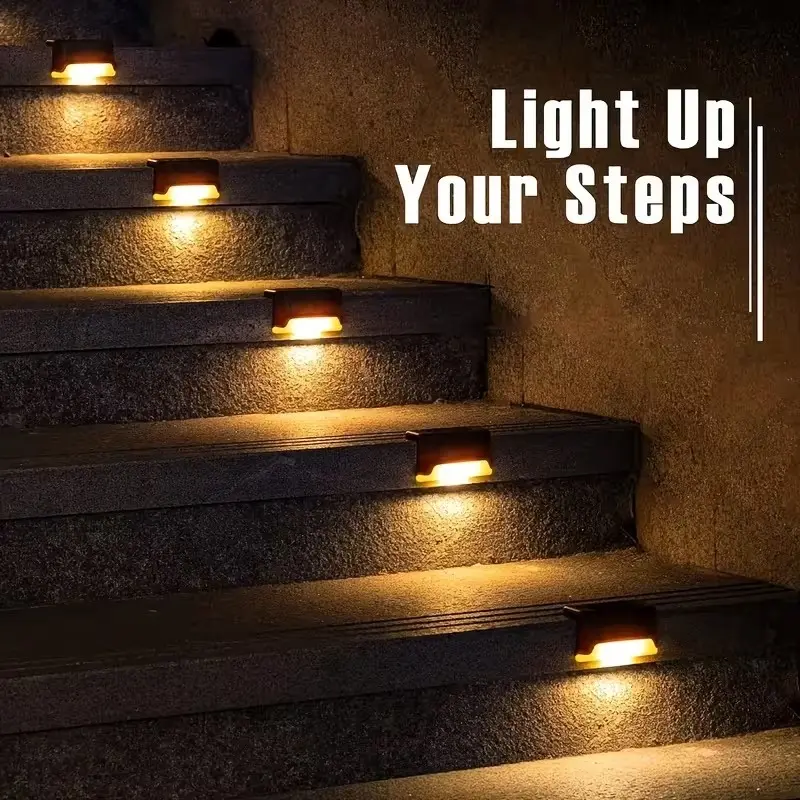 4/16pcs Solar LED Outdoor Wall Light, Decorative Stair Yard Light, Waterproof, Rechargeable, for Garden, Garage, Porch, Modern Design, Solar Wall Lamp, Outside Lights