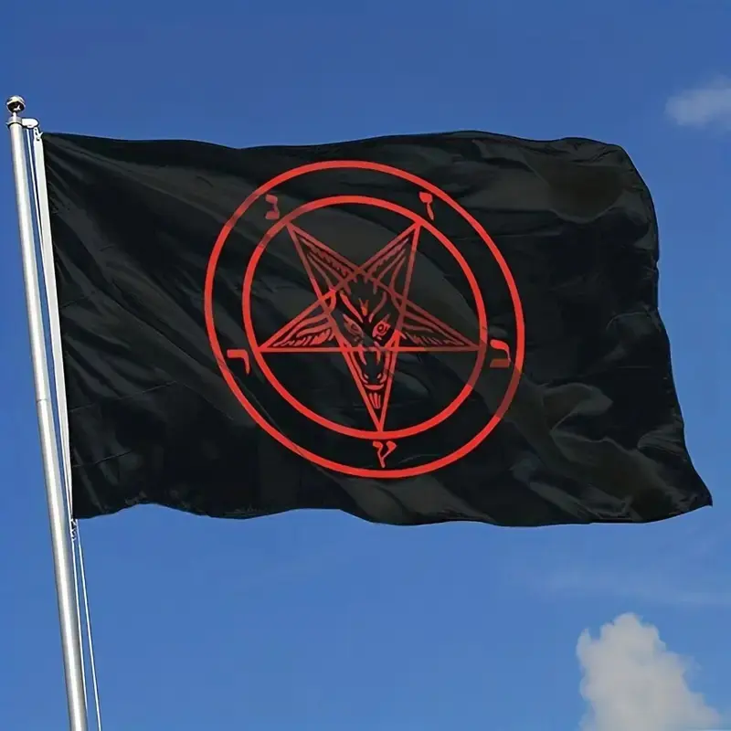 3x5 Feet Baphomet Polyester Flag - Durable Black with Red Occult Symbol, Perfect for Mardi Gras and Themed Celebrations, Festive Decoration |   Mystical Design |   Durable Polyester, Baphomet Decor