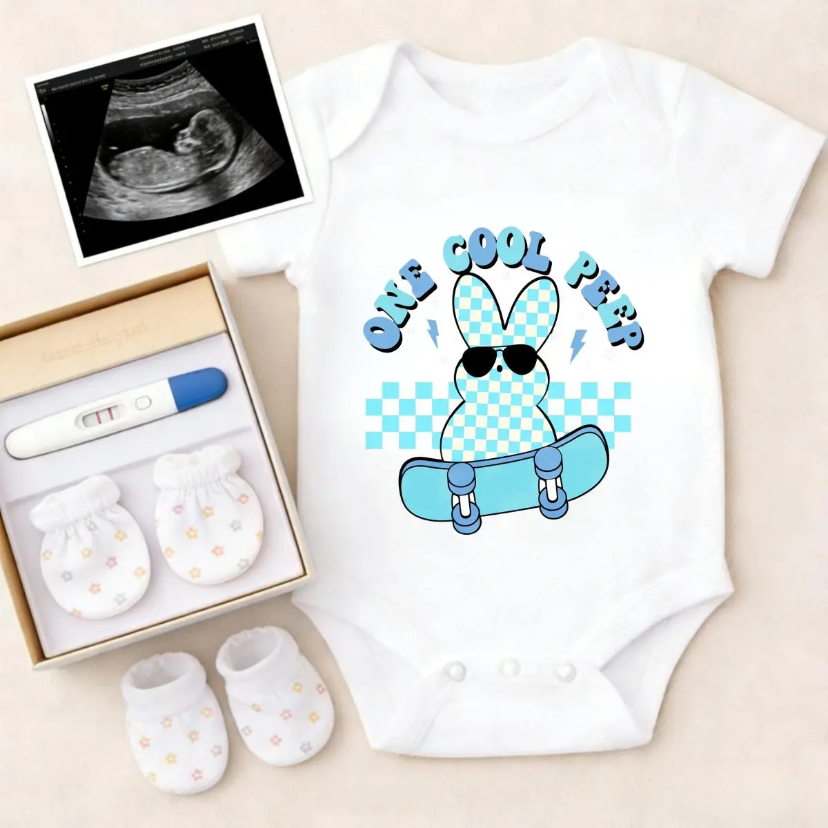Soft Baby Bodysuit Cool Bunny Skateboard Print 100% Pure Cotton Non-Irritating Snap Closure Breathable Stretchy Great For Sleep & Play, Pure Cotton Clothes, One-Piece