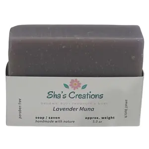 Shel's Creations Lavender Muna Therapeutic Soap 5oz - With Coconut & Lavender Essential Oil for Moisturizing Soothing Body Care Cleanser Moisture Hydrating
