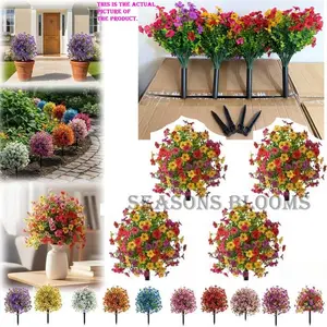 4-Pack Artificial Boxwood Ball Planters, Colorful Flower Bunches, UV-Resistant, Evergreen, Outdoor Decor for Porch, Garden, Terrace, Artificial Flower Decorations