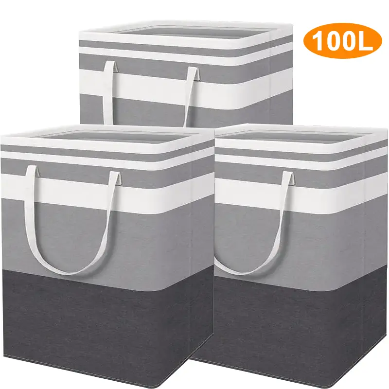 2-Pack Large Laundry Basket,Waterproof, Freestanding Laundry Hamper, Collapsible Tall Clothes Hamper With Extended Handles For Clothes Toys In The Dorm And Family-(Gradient Grey, 100L)