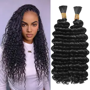 24 Inch Deep Wave Bulk Braiding Hair, Boho Goddess Braids Hair for Knotless Braids, Soft Curly Protective Style Hair Extensions