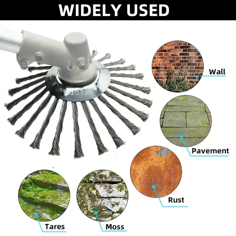 Durable Steel Wire Brush for Weeding & Moss Removal, Garden Tool for Lawn Care, Rotating Scrubbing Accessories for Grass Trimmer, Lawn Mower and Gardening Tasks