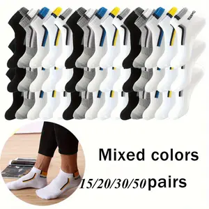 15/20/30/50 Pairs Thin Breathable Simple Letter Socks Mesh Comfortable Casual Mid-Tube Socks Suitable for Daily Wear and Outdoor Sports
