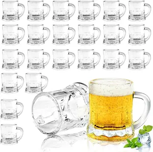 Mini Beer Mugs, Set of 24, 2 Oz with Handles, Glass Mugs for Beer, Whiskey, Tequila, Vodka