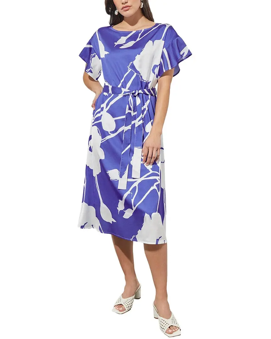 Ming Wang Belted Floral Crepe de Chine Shift Dress