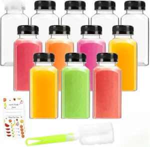 Juice Bottles, 8oz BPA-Free Plastic Bottle with Leak-Proof Lids, Reusable Drink Containers for Home, Picnic, Office（12-Pack ）
