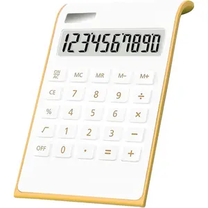 Calculator, 10-Digit Solar & Battery-Powered Basic Dual-Powered Desktop Calculator, Tilted LCD Display, Inclined Design Slim Desk Calculator (White)