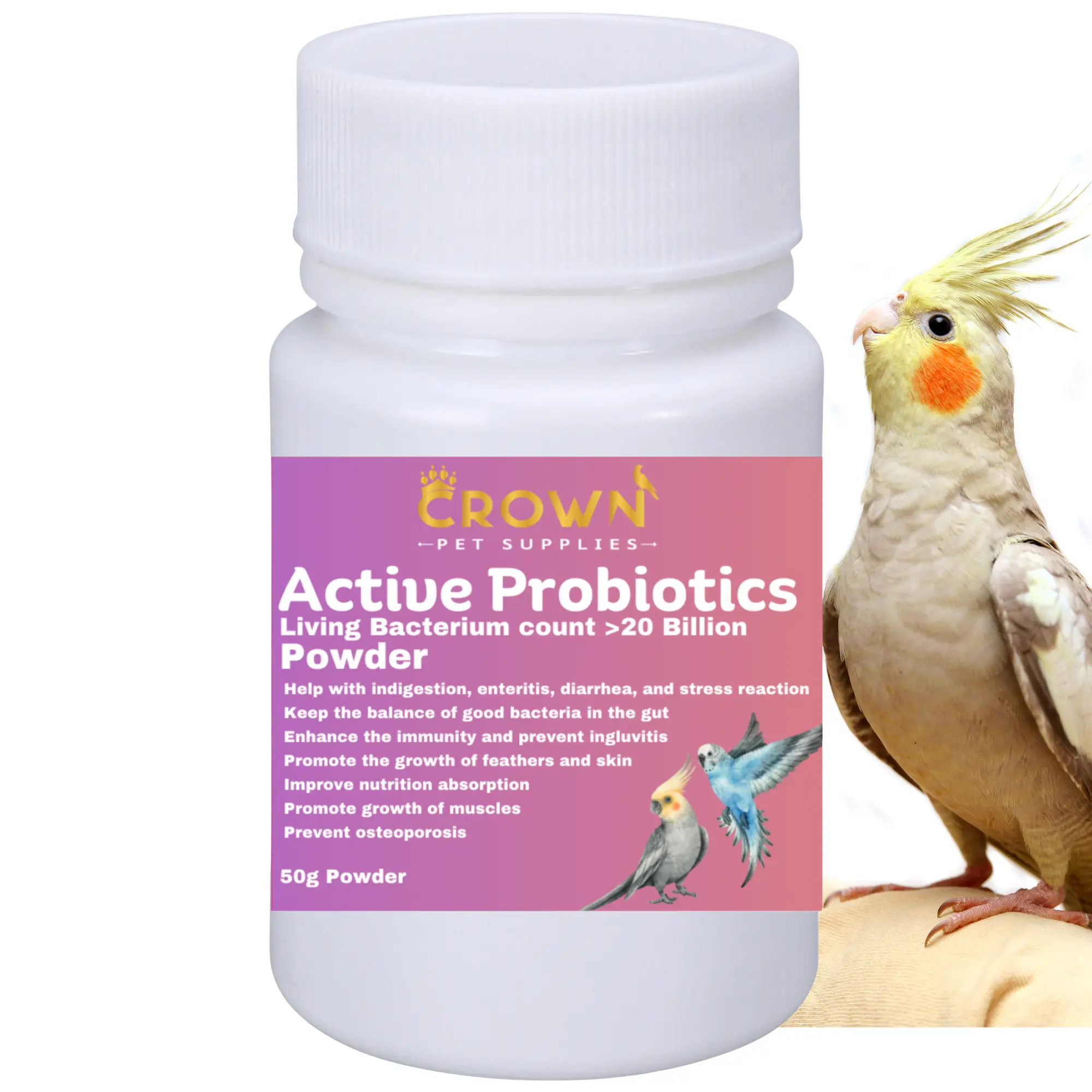 Avian Probiotic Powder – 20 Billion CFU with Beneficial Bacteria – Supports Gut Health, Digestive Balance, Nutrient Absorption, Endurance & Feather Growth For All Types of Birds 50g