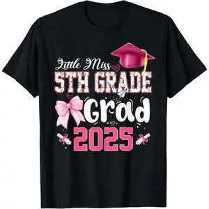 Little Miss 5th Grade Graduation Graduate Coquette Bow Kids T-Shirt,Unisex,Made in USA