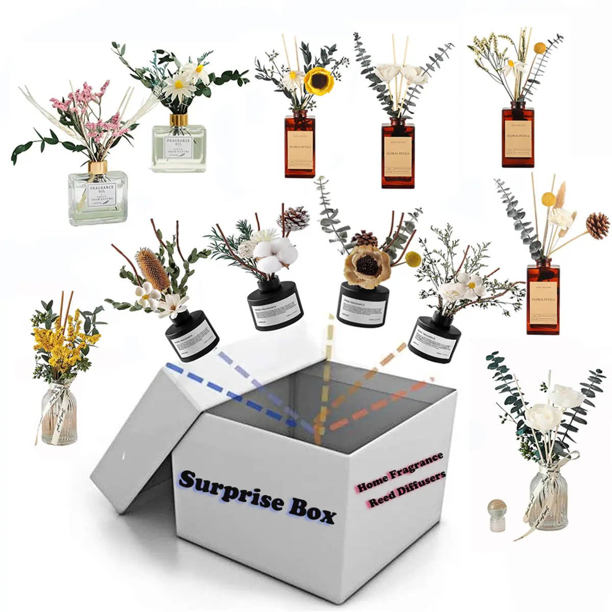 KBHOMFRA Scented Flower Bottle Reed Diffuser Sets - Jasmine Gardenia Fragrance, Random Style, Calming Home Fragrance Room Aromatizer, Home Care Supplies Gift