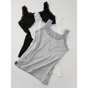 3pcs Women's Elegant Lace Trim Camisole Tops - Breathable Round Neck Tank Tops, Soft Stretchy Fabric, No Padding, Versatile for Layering, Black White Gray, Top, Layering Fashion, Delicate Design, Easycare Clothing Womenswear Chic