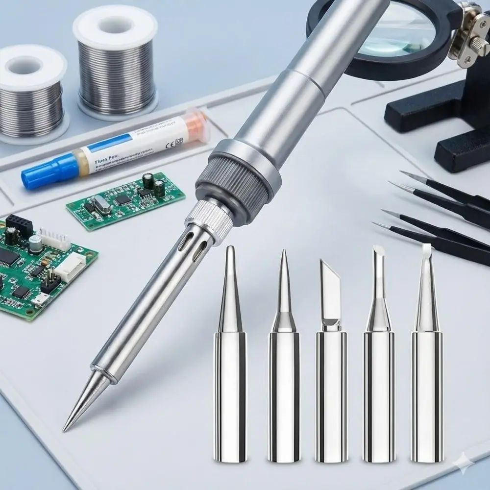 Nickel-Plated Copper Soldering Iron Tip Set, Multi-Size Replacement Tips (5 or 10 Pieces) for Efficient Heat Conduction, Anti-Corrosion DIY Tool Kit for Electronics and Circuit Board Repairs